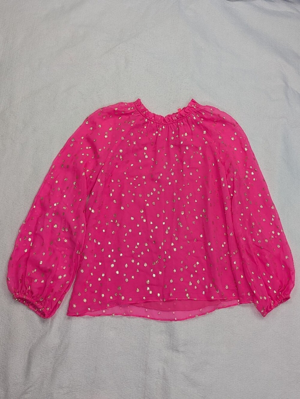 Lilly Pulitzer Caline Silk Blouse Size Medium Hot Pink Gold Clip Dots Lined